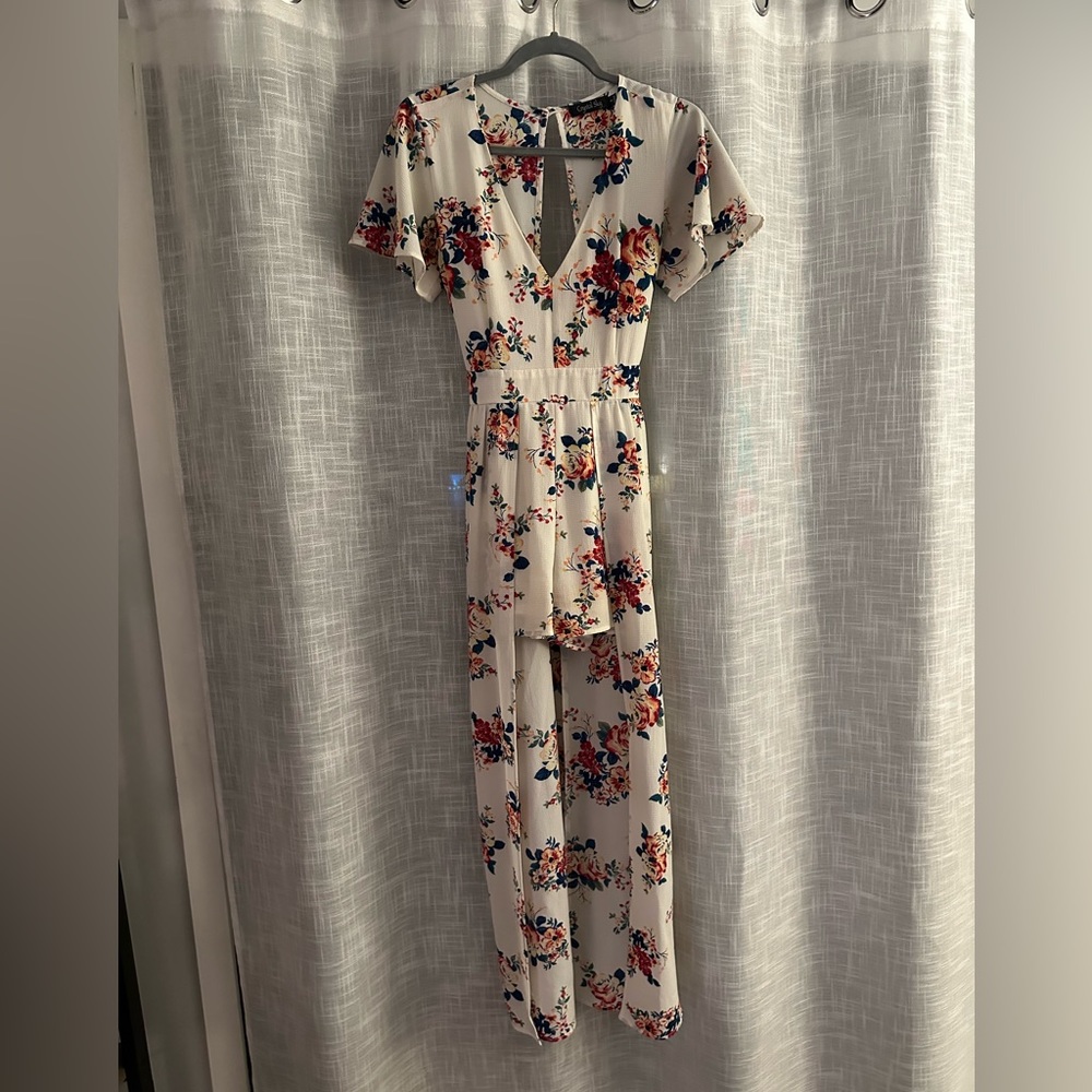 White Floral, High Low Romper